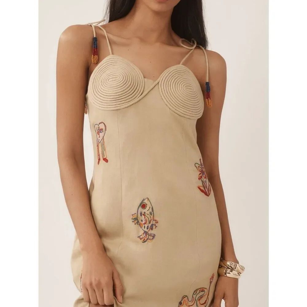 Farm Rio x Anthropologie Embroidered Linen Blend Dress